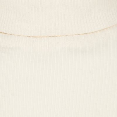 Girls cream ribbed roll neck top